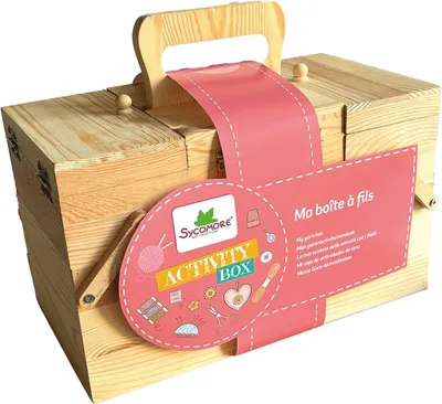 Obrázek produktu pro Sycomore Aktivitätsbox pro děti, sada na pletení, háčkování a šití, včetně vlny, jehel, pletacího stroje, plsti, korálků a knoflíků, od 7 let