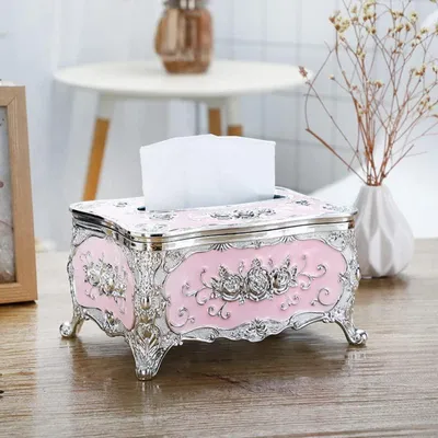 Obrázek produktu pro Krabička na kosmetické ubrousky, akryl, růžová, retro styl, s motivem růží