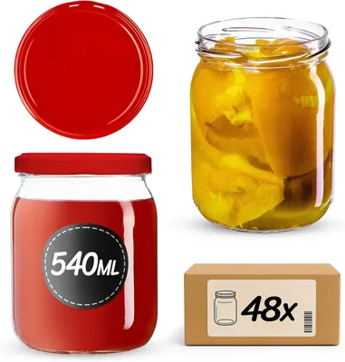 Obrázok produktu pre KADAX zaváracie poháre s viečkom "Senna", poháre na džem, zaváracie poháre, 540 ml, červené, 48 kusov