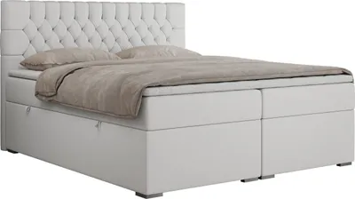 Produktbild von Boxspringbett 180x200 mit Matratze und Topper, Boxspringbett 180x200 mit Bettkasten und Kopfteil - PERA - 180x200 - Weiß - Kunstleder - H3