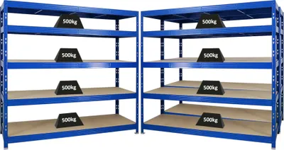 Produktbild von Mega Deal | 3x Profi Schwerlastregal Rhino | HxBxT 180x200x60cm | 5 Spanplatten-Ebenen 8mm | Fachlast 500kg | Blau