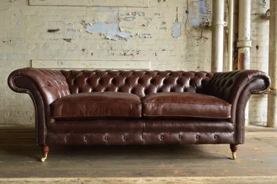 Immagine prodotto di Set di divani Chesterfield di design divano a 3 posti in pelle marrone divani imbottiti divano