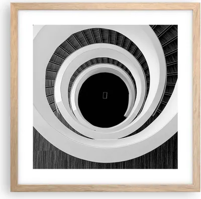 Produktbild von Gerahmtes Poster - Rahmen in heller Eiche - Stück Modern Treppe - 40x40 cm - Wand Bild - Wanddeko - Wandbilder - Wandposter - Bilderrahmen - Bilder - Kunstdruck - Wandbild - P2NAC40x40-4132