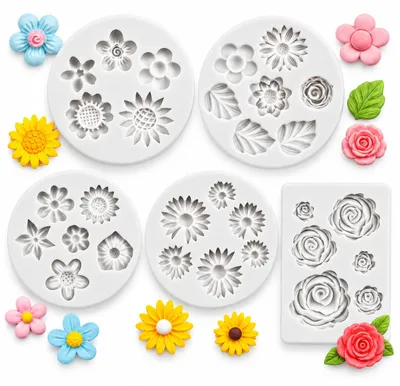 5er-Set 3D Rosen-Silikonformen für Backen und Fondant