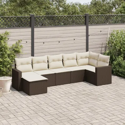 Produktbild von 7-tlg. Garten-Sofagarnitur - mit Kissen Braun Poly Rattan - Gartenmöbelset 3219273