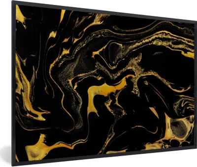 Produktbild von MuchoWow® Gerahmtes Poster Muster - Gold - Schwarz 30x20 cm - Poster mit Schwarzem Bilderrahmen Wandposter Rahmen Foto Bilder - Kunstdruck - Bild-Poster