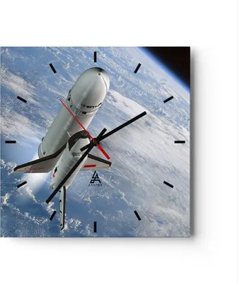 Produktbild von Wanduhr - Quadrat - Glasuhr - Himmel Rakete Kosmos Planet - 30x30cm - Schleichendes Uhrwerk - Lautlos - zum Aufhängen bereit - Dekoration Modern - Wanddekoration aus Glas - C3AC30x30-0496