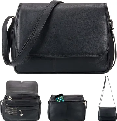 Produktbild von Handtasche Damen Leder mittel klein Lederhandtasche Schultertasche Damen Schultergurt Damentasche Echtleder weich Alessandro Florenz 12975 Schwarz