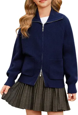 Produktbild von Mädchen-Strickjacke zum Aufknöpfen mit Taschen Dunkelnavy 7 Jahre