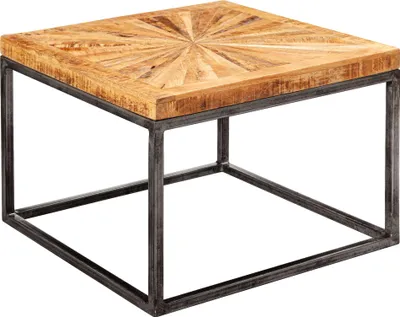 Produktbild von WOHNLING Couchtisch Mango Massivholz 55x41x55 cm Tisch mit Metallgestell Wohnzimmertisch Quadratisch im Industrial Design Massiver Sofatisch Modern