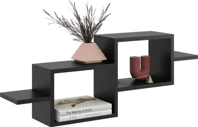 Produktbild von Wandregal für Dachschrägen in Schwarz – modernes Regal aus Möbelplatte, Bücher- & Dekoregal, Hängeregal für Wohnzimmer & Büro, 95 cm breit