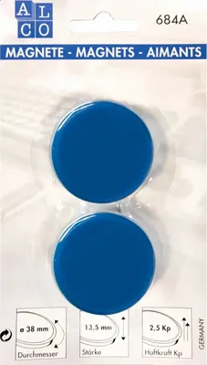 Produktbild von Alco Kraftmagnet 13,5mm Ø 38mm blau 2 Stück