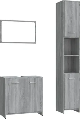 Produktbild von vidaXL 3-tlg. Badmöbel-Set Grau Sonoma Holzwerkstoff