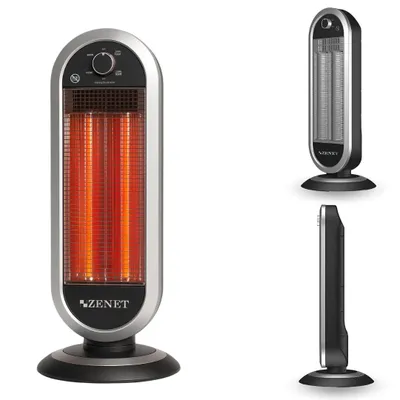 A studio shot of a carbon infrared heater, presented from multiple angles.