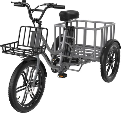 Produktbild von 20 Zoll*3.0 Elektro-Dreirad MIT Korb Hinten Und Vorderlichter, 250W-Für Erwachsene + Abnehmbarer 48-V-/18-Ah-Akku, E-Bike Lastenfahrrad, grau
