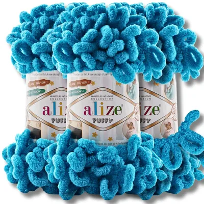 Produktbild von Alize 3x 100g Puffy Wolle, Uni, Häkeln, Stricken (Turquoise Blue - 16)