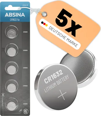 Produktbild von ABSINA CR1632 3V Lithium Knopfzelle 5er Pack - Batterien CR 1632 auslaufsicher & lange Haltbarkeit - 1632 Knopfzelle