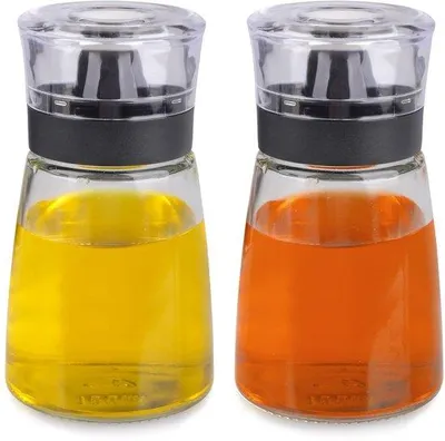 Image de Distributeurs d'huile et de vinaigre - Lot de 2 - Bouteilles en verre avec bouchon - 160 ml - Idéaux pour l'huile d'olive et le vinaigre - Parfaits pour la cuisine et le barbecue