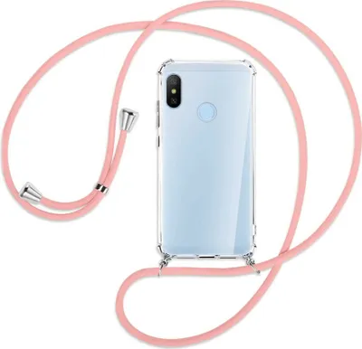 Produktbild von Handykette Backcover-Schutzhülle mit Band (Metall silberfarben) für Xiaomi Mi A2 Lite - rosa