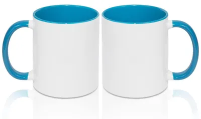 Image de Ensemble de 2 tasses à café, 325 ml, en céramique, bleu clair à l'intérieur, avec anse