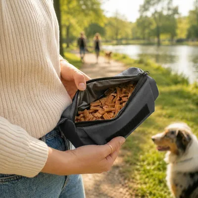 Produktbild von belviona Hundefutterbeutel, wasserfester Futterdummy für Apportiertraining mit Wurfhilfe & Karabiner, robust & sicher, grau