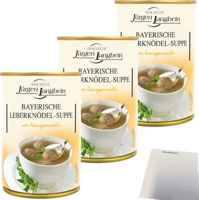 Produktbild von Jürgen Langbein Bayerische Leberknödel-Suppe 3er Pack (3x400ml Dose) + usy Block