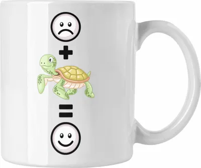 Produktbild von Trendation - Schildkröte Tasse Geschenk für Schildkröten-Liebhaber Züchter Lustige Geschenkidee :( + Schildkröte = :) Geburtstag (Weiß)