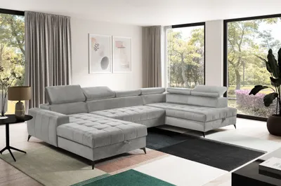 Produktbild von Wohnlandschaft Schlafsofa AGNESA Stoff Salvador Hellgrau Ottomane Links