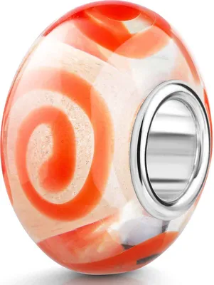 Produktbild von MATERIA by Matthias Wagner Glas Bead weiß mit orangenen Spiralen 831