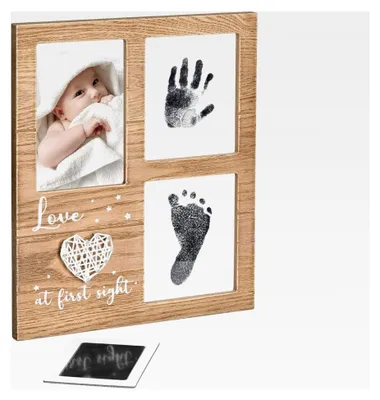 Produktbild von Bilderrahmen für Baby Hand- und Fußabdrücke - 30 x 25 x 2,4 cm Rahmen mit Abdruckset für Hände und Füße - Fotorahmen mit Stempelkissen