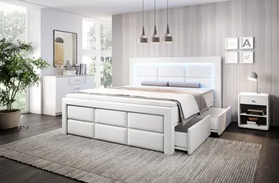 Produktbild von Boxspringbett Aston Bett mit Bettkasten rechts und LED 180x200 cm weiss