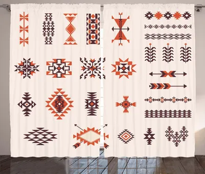 Produktbild von ABAKUHAUS Einheimische Rustikaler Vorhang, Aztekisches Muster, Wohnzimmer Universalband Gardinen mit Schlaufen und Haken, 280 x 260 cm, Orange und Braun