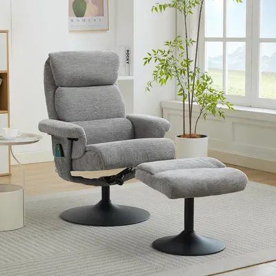 Produktbild von MODFU Liegestuhl mit elektrischer Heizfunktion,mit Hocker,Polstersessel aus Chenille,360° drehbar mit Liegefunktion und 5-Punkte-Massage,Grau
