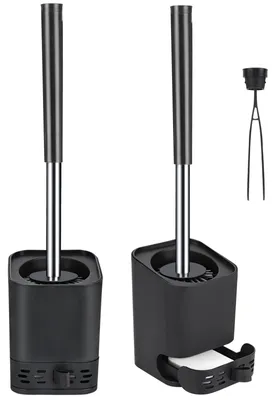 Image de Brosse de toilettes – Lot de 2 brosses de toilettes en silicone, brosse de toilettes avec support pour toilettes d'invités, montage mural et sur pied, noir