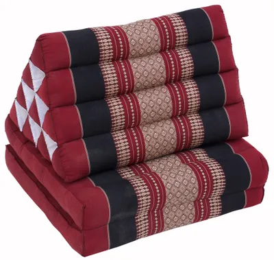 Produktbild von Thaikissen, Dreieckskissen, Kapok, Tagesbett mit 2 Auflagen - Dunkelrot/schwarz, 30*50*120 cm, Asiatisches Sitzkissen, Liegematte, Thaimatte