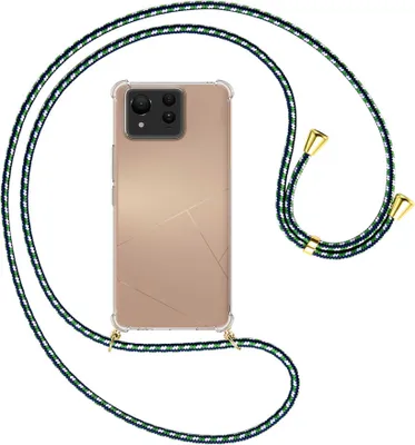 Produktbild von Handykette Backcover-Schutzhülle mit Band (Metall goldfarben) für Asus Zenfone 11 Ultra - grün/blau/weiß