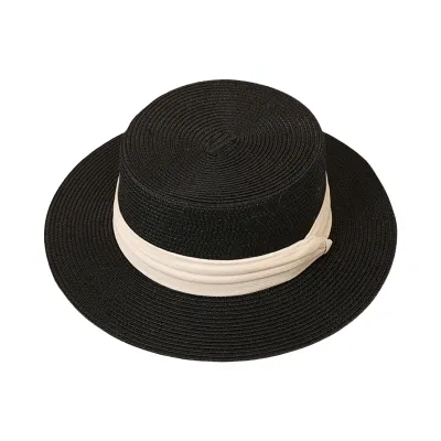 Produktbild von Großer Damen-Strohhut für den Sommer, britischer Retro-Stil, Strandhut, Sonnenschutz, atmungsaktiv, breite Krempe, Jazz-weicher Sonnenhut für Wanderreisen, Ausflüge, F
