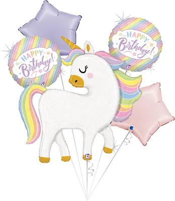 Produktbild von SET Shape Folienballon Einhorn "Happy Birthday" | 1 Shape, 2 Rundballons, 2 Sterne