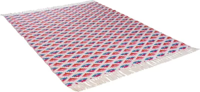 Produktbild von Teppich - 130 x 170 cm - Mehrfarbig - Baumwolle - Rautenmuster - mit Fransen