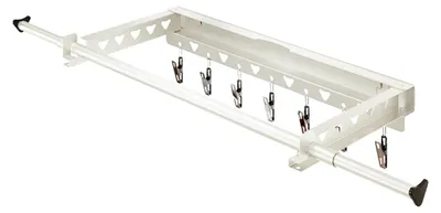 Image de Sèche-linge mural extensible - Étagère à linge pliable - 95 cm, métal - Avec pinces - Pour intérieur et extérieur - Blanc