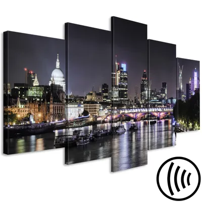 Image de Tableau acoustique Londres 200 x 100 cm Tableaux Mousse acoustique Absorbeur acoustique haute performance Isolation acoustique Toile 5 pièces Tableau mural Acoustique intérieure Isolation acoustique Angleterre Panorama d-B-0335-b-m