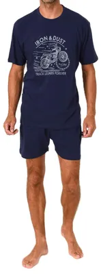 Produktbild von Normann Herren kurzarm Schlafanzug Shorty Pyjama mit Frontprint ; navy , 56