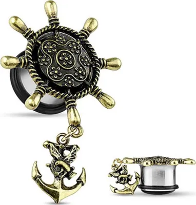Produktbild von Plug Flesh Ohr Piercing „Steuerrad mit Anker“ 10 mm