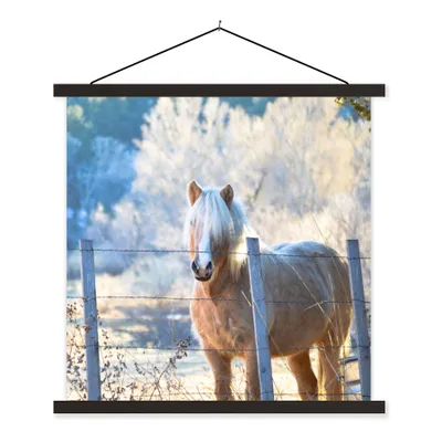 Produktbild von MuchoWow® Textilposter Pferd - Winter - Schnee 90x90 cm mit schwarzem Rahmen - Magnetisches