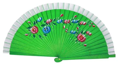 Produktbild von 714, 1 Stk Fächer Bambus Holz grün matt Blumen