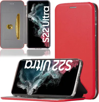 Produktbild von Handy Schutz Hülle für Samsung Galaxy S22 Ultra Handytasche mit Magnetdeckel Kartenfach und Standfunktion Klapphülle Weinrot