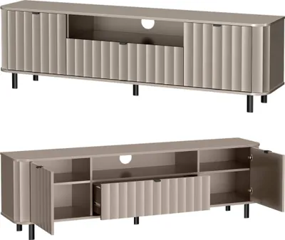 Obrázek produktu pro Belmy TV stolek šedá 196 cm VELANO – moderní Lowboard 2 dveře 1 zásuvka drážkovaná čela