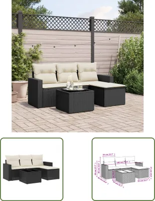 Produktbild von The Living Store 5-tlg. Garten-Sofagarnitur mit Kissen Schwarz Poly Rattan