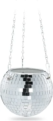 Immagine prodotto di Vaso per piante Relaxdays a forma di palla da discoteca, vaso sospeso, vetro, A x P: 13 x 15 cm, piante sospese, argento