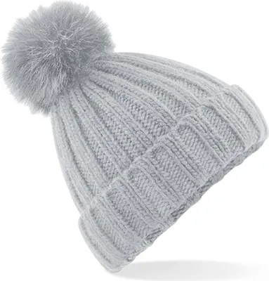 Immagine prodotto di Beechfield B413 | Verbier Fur Pom Pom Chunky Beanie - Colore: Grigio chiaro - Taglia: Unica